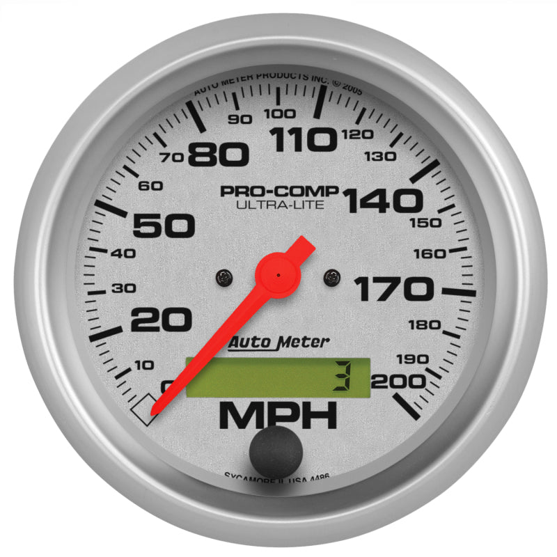 Autometer Gauge, Speedo, 3 3/8", 200Mph, Elec. Program w/ Lcd Odo, Ultra-Lite 4486 Photo - Primary
