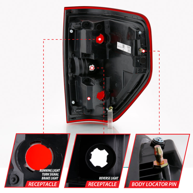 ANZO 2009-2014 Ford F-150 Euro Taillight Red/Clear (W/O Bulb) 311299 311299 Photo - Unmounted