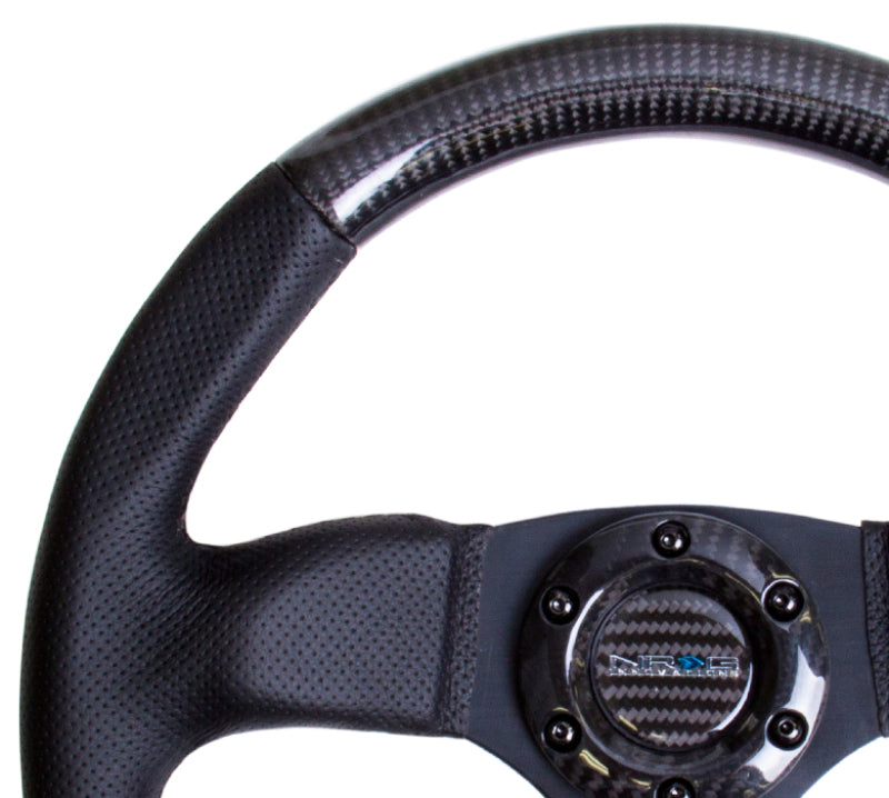 NRG Carbon Fiber Steering Wheel 320mm Flat Bottom w/ Black Stitching ST-009CFBS Photo - Primary