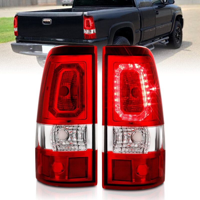 ANZO 1999-2002 Chevy Silverado 1500 LED Taillights Plank Style Chrome With Red/Clear Lens 311326 311326 Photo - Primary