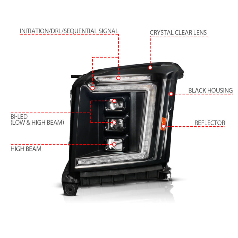 ANZO 15-20 GMC Yukon (Incl XL - Factory Halogen Models) Full LED Proj Headlights Black - Driver Side 111635X-L 111635X-L User 1