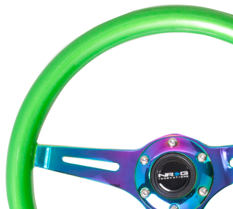 NRG Classic Wood Grain Steering Wheel (350mm) Green Pearl/Flake Paint w/Neochrome 3-Spoke Center ST-015MC-GN ST-015MC-GN Photo - Primary
