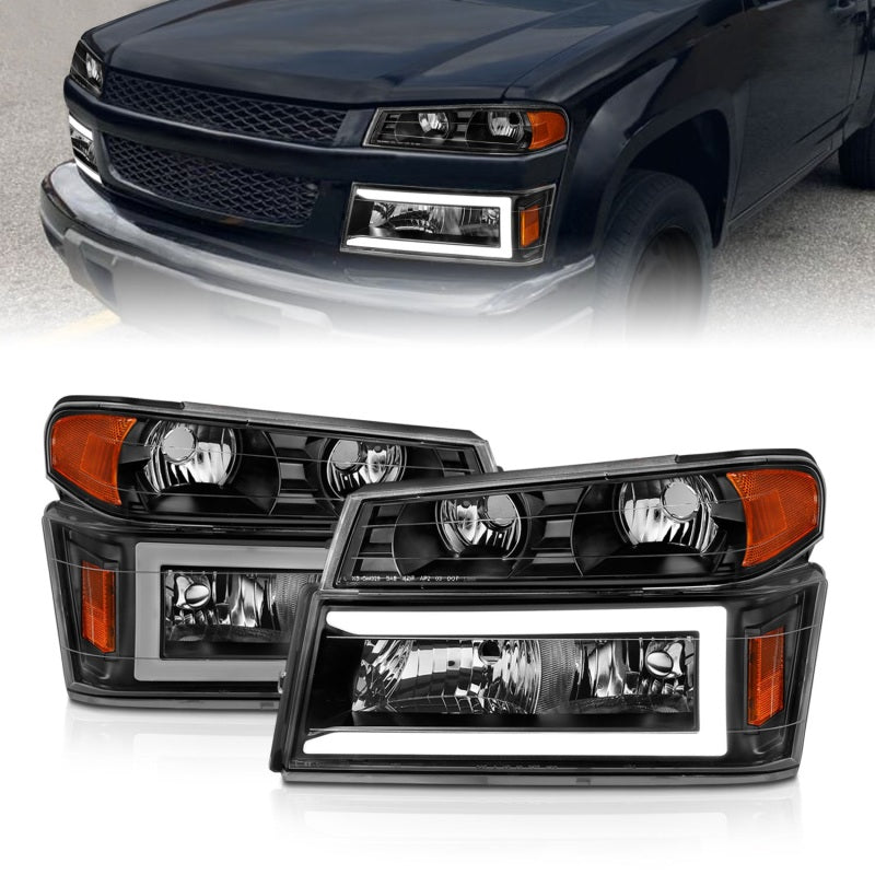 ANZO 04-12 GM Colorado/Canyon/I-Series Crystal Headlights - w/ Light Bar Black Housing 4pcs 111558 111558 Photo - Primary