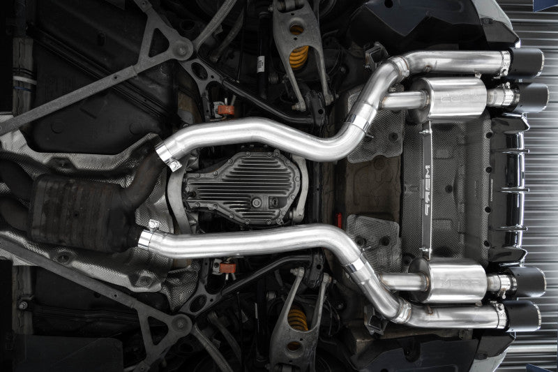 MBRP 18-22 BMW M2 Competition 3.0L T304 SS 3in Resonator-Back Exhaust Quad Rear w/ Carbon Fiber Tips S45023CF S45023CF Photo - Mounted