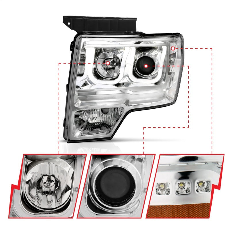 Anzo 2009-2014 Ford F-150 Projector Headlights w/ U-Bar Chrome 111264 Photo - Unmounted