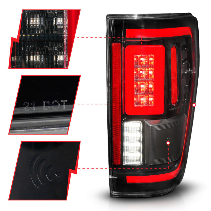 ANZO 21-23 Ford F-150 LED Taillights Seq. Signal w/BLIS Cover - Black (For Factory Halogen ONLY) 311475 311475 Photo - Unmounted