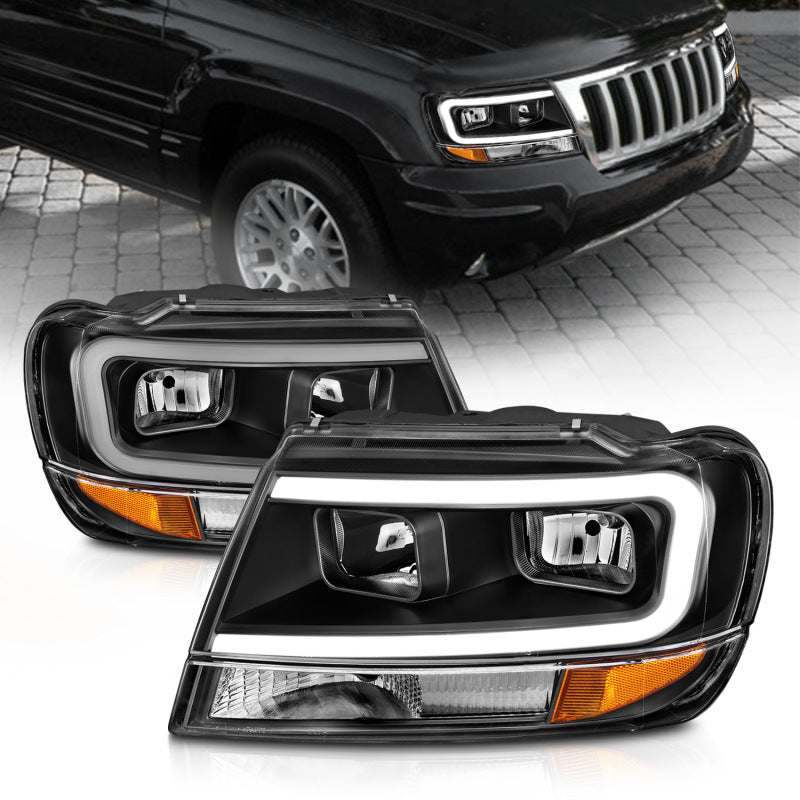 ANZO 99-04 Jeep Grand Cherokee Crystal Headlights - w/ Light Bar Black Housing 111537 111537 Photo - Primary