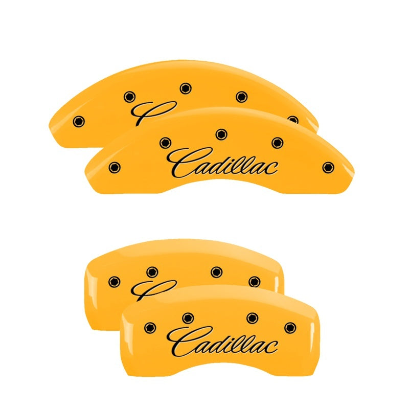 MGP 4 Caliper Covers Engraved Front & Rear Cursive/Cadillac Yellow finish black ch 35021SCADYL 35021SCADYL Photo - Primary
