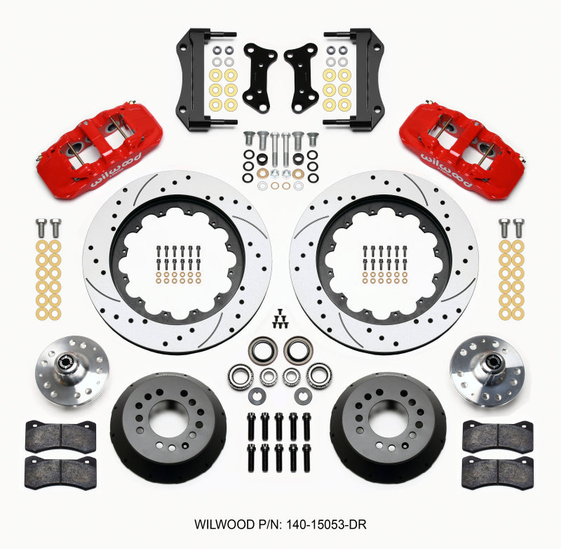 Wilwood AERO6 Front Hub Kit, 15.00, Drilled, Red, 67-69 Camaro, 64-72 Nova 140-15053-DR Photo - Primary