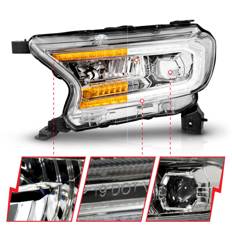 ANZO 19-23 Ford Ranger Full LED Projector Headlights w/ Initiation & Sequential - Chrome 111614 111614 Photo - Unmounted