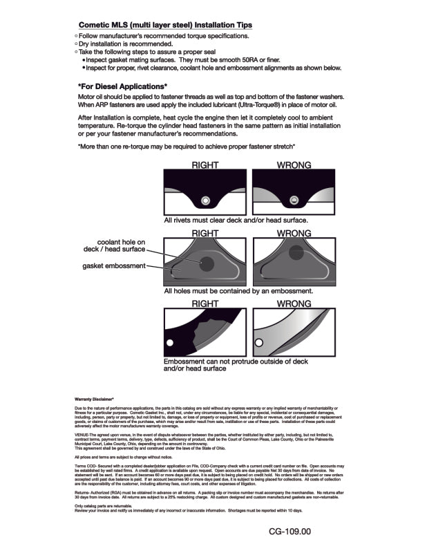 Cometic Head Gasket Bore: 100mm Thickness: .080in C4264-080 Installation Instructions