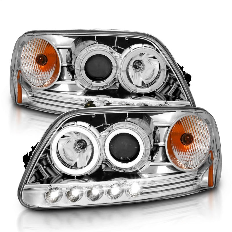 Anzo 1997.5-2003 Ford F-150 Projector Headlights w/ Halo and LED Chrome 1pc 111032 Photo - Unmounted