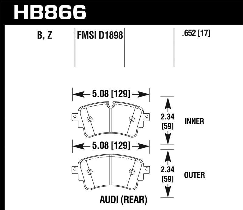 Hawk 17-19 Audi A4 / 18-19 Audi A5 Performance Ceramic Street Rear Brake Pads HB866Z.652 HB866Z.652 Photo - Primary
