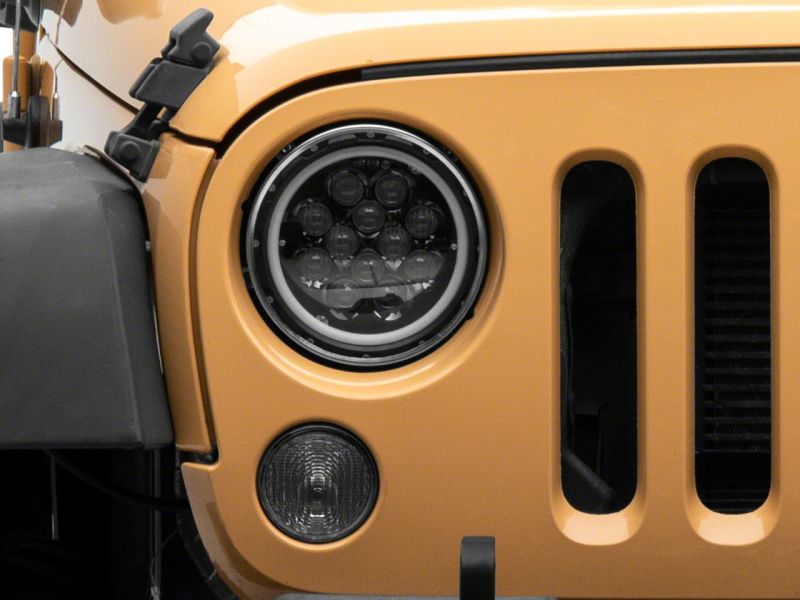 Raxiom 07-18 Jeep Wrangler JK Axial Spider LED Headlights w/Angel Eye Halo- Blk Housing (Clear Lens) J152602 J152602 Photo - Close Up