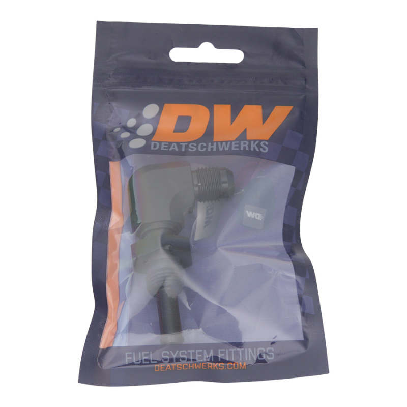 DeatschWerks 6AN Male Flare to 5/16in Male Barb Bulkhead Adapter 90-Degree - Anodized Matte Black 6-02-0712-B 6-02-0712-B Photo - lifestyle view