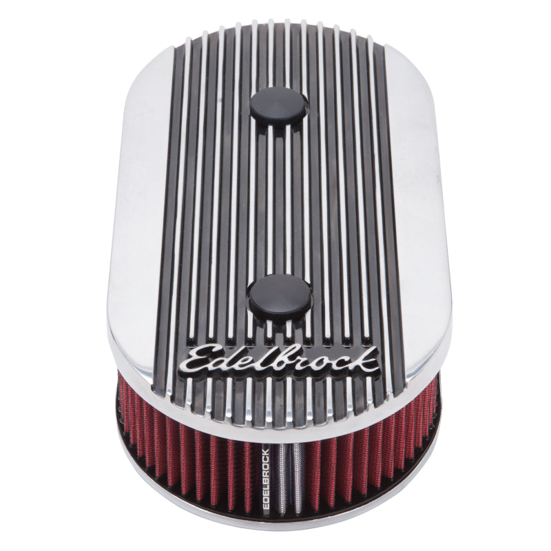 Edelbrock Air Cleaner, Elite II, Oval, Dual-Quad Carbs, 2.5" Red Element, Polish 4272 Photo - out of package
