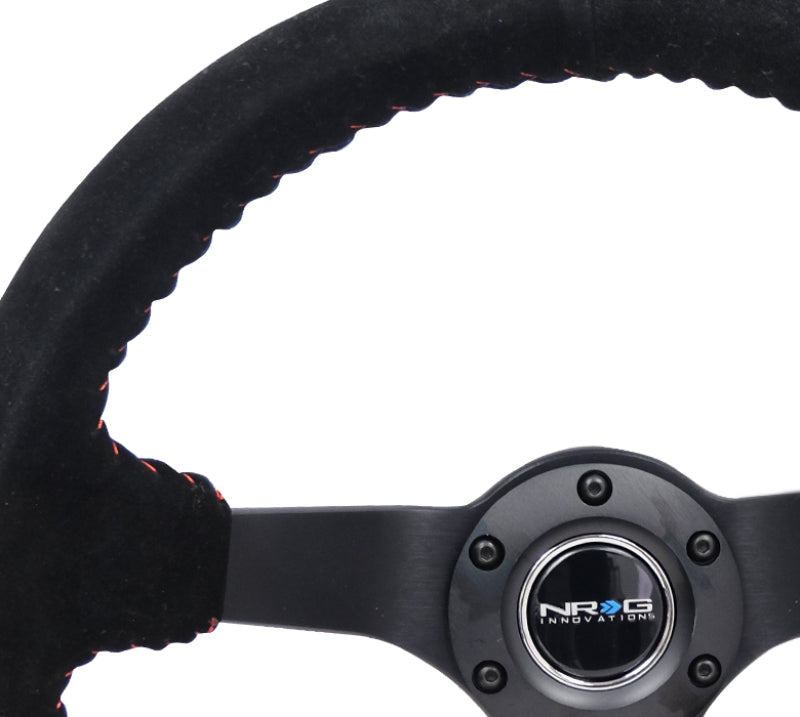 NRG Reinforced Steering Wheel (350mm / 3in. Deep) Blk Suede/Red BBall Stitch w/5mm Matte Blk Spokes RST-036MB-S-RD RST-036MB-S-RD Photo - Primary