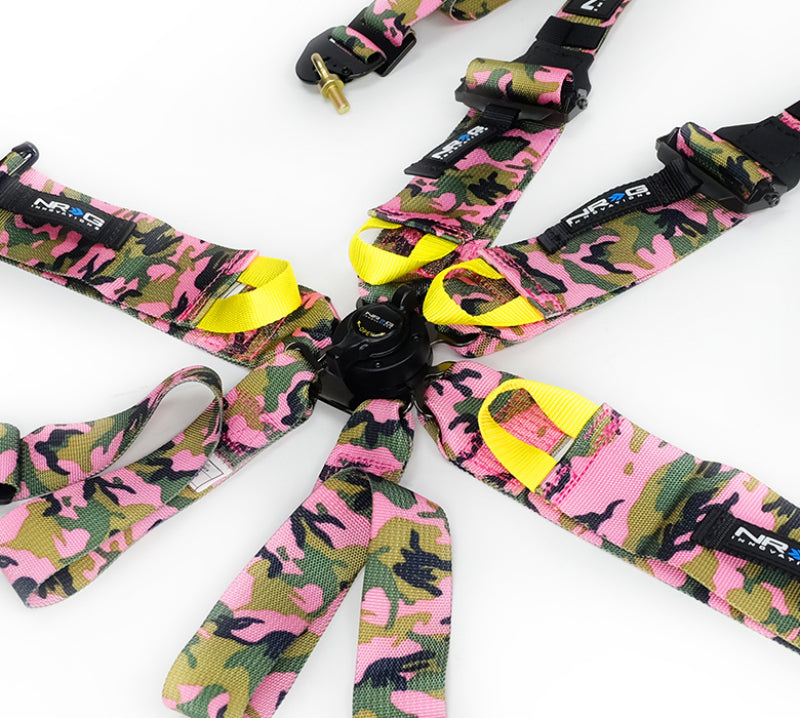 NRG FIA 6pt 2in. Shoulder Belt for HANS Device/ Rotary Cam Lock Buckle/ 3in. Waist Belt - Pink Camo SBH-HRS6PCPKCAMO SBH-HRS6PCPKCAMO Photo - Primary