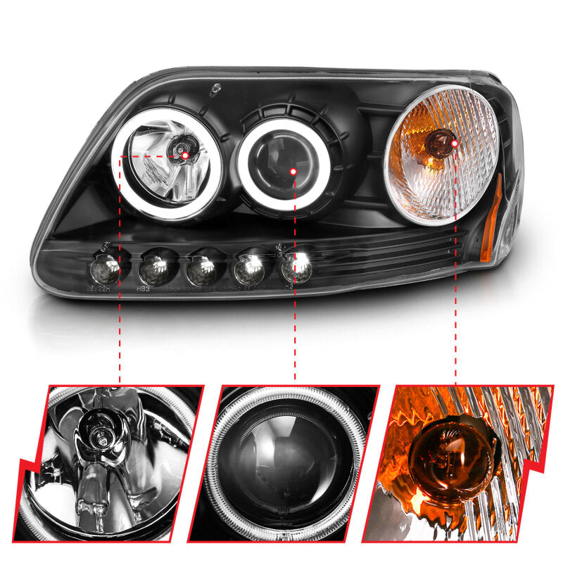Anzo 1997-2003 Ford F-150 Projector Headlights w/ Halo Black (CCFL) 111097 Photo - Close Up