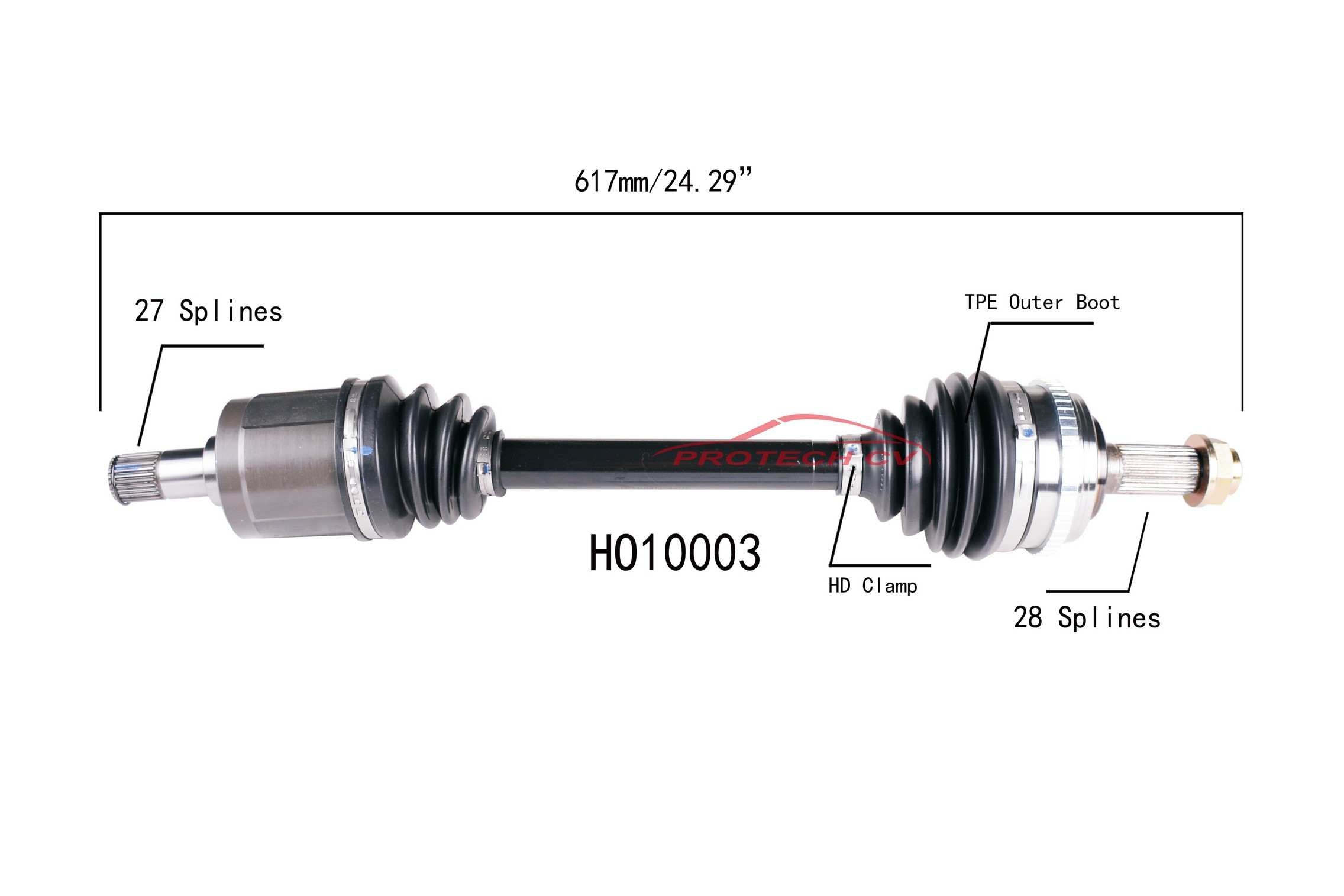 Protech CV CV Axle Assembly HO10003