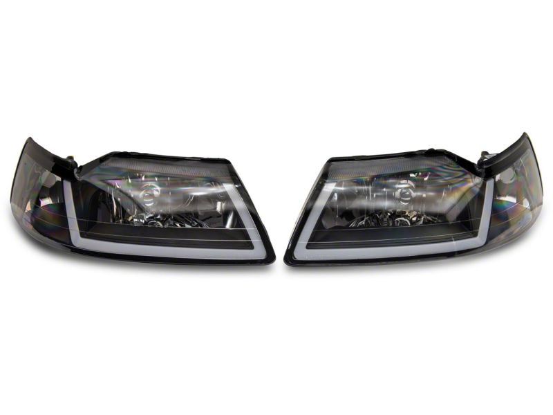 Raxiom 99-04 Ford Mustang Axial Series Headlights w/ Sequential LED Bar- Blk Housing (Clear Lens) 422713 422713 Photo - Close Up