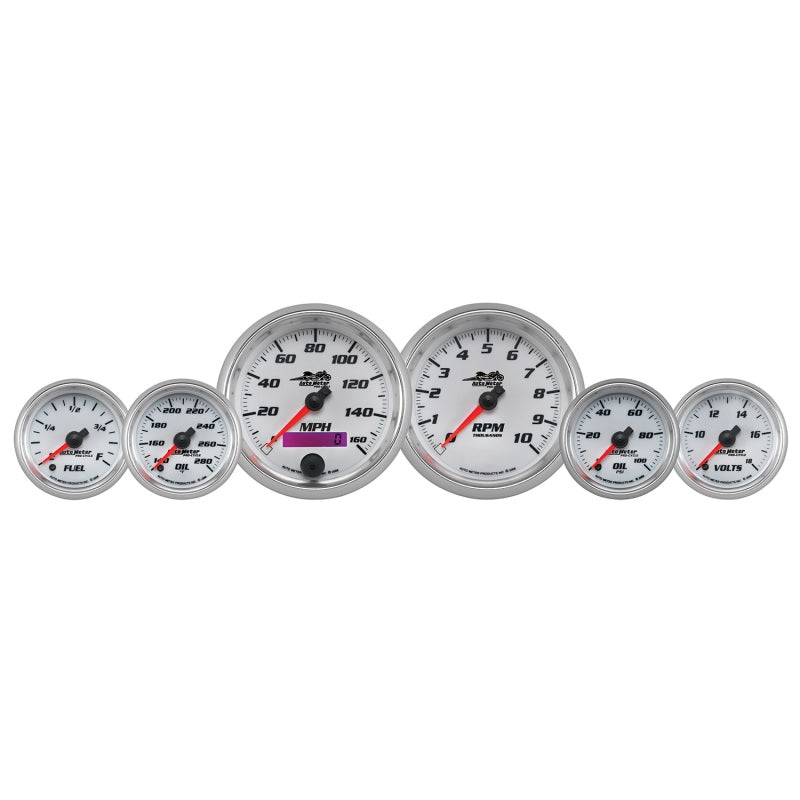 Autometer Pro-Cycle Gauge Kit 6 Pc. Kit 3 3/8in & 2 1/16in Bagger White 19701 19701 Photo - Primary