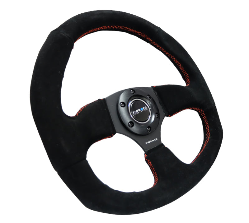 NRG Reinforced Steering Wheel - Suede Leather Steering Wheel w/ RED stitch RST-009S-RS Photo - Primary