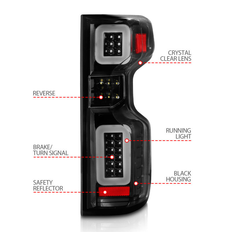 ANZO 19-21 Chevy Silverado Work TruckFull LED Tailights Black Housing Clear Lens G2 (w/C Light Bars) 311417 311417 Photo - Unmounted