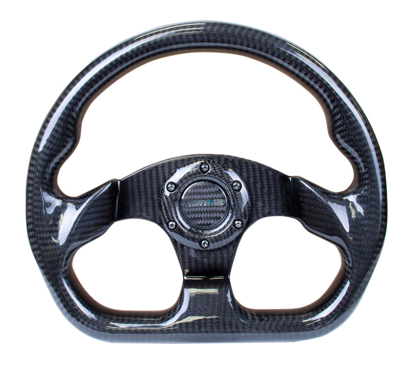 NRG Carbon Fiber Steering Wheel (320mm) Flat Bottom w/Shiny Black Carbon ST-009CF/BK ST-009CF/BK Photo - Primary