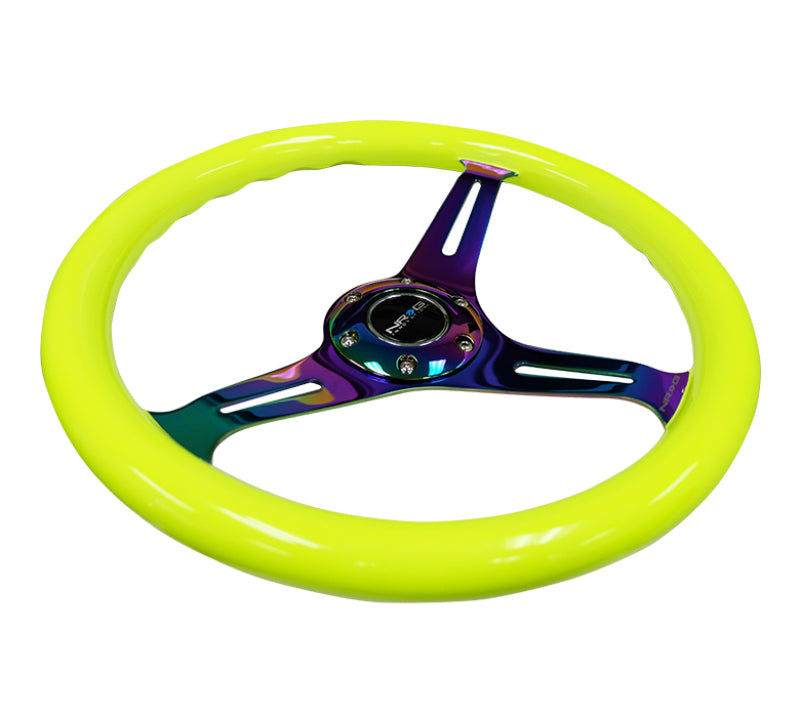 NRG Classic Wood Grain Wheel, 350mm 3 Neochrome Spokes-Neon Yellow Color ST-015MC-NYW Photo - Primary