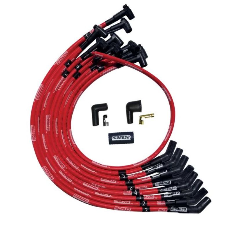 Moroso SBC Over Valve Cover 135 Deg Plug HEI Sleeved Ultra Spark Plug Wire Set - Red 52527 52527 User 1