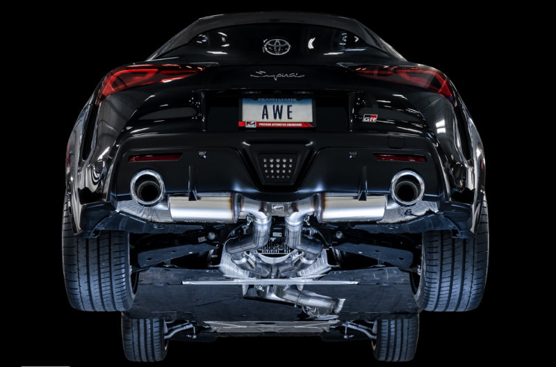 AWE 2020 Toyota Supra A90 Resonated Touring Edition Exhaust - 5in Chrome Silver Tips 3015-32118 3015-32118 Photo - Mounted