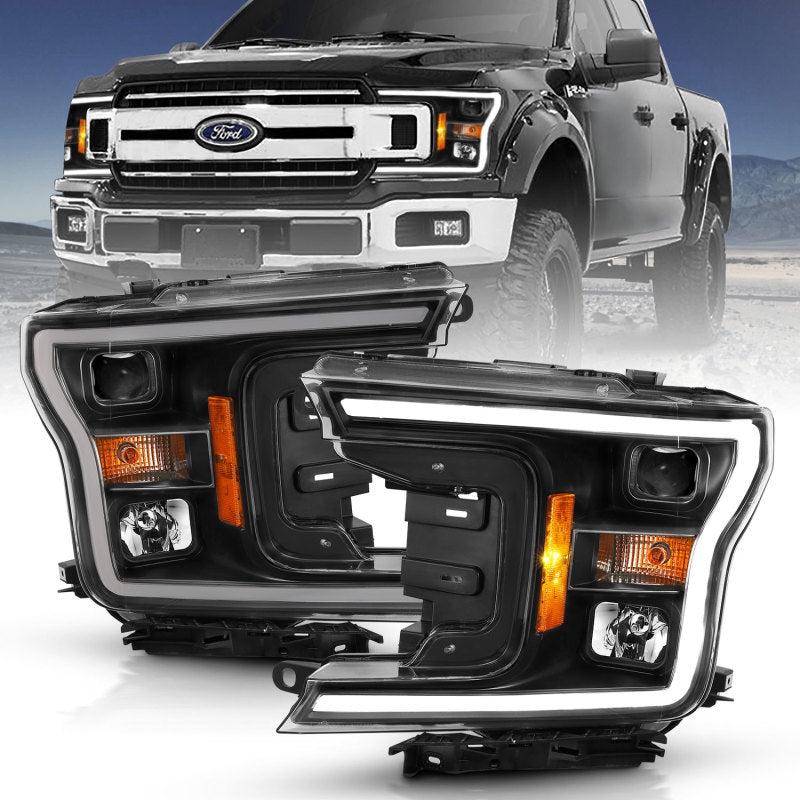 ANZO 2018-2019 Ford F-150 Projector Plank Style H.L. Black Amber (Without Switchback) 111467 111467 Photo - Primary