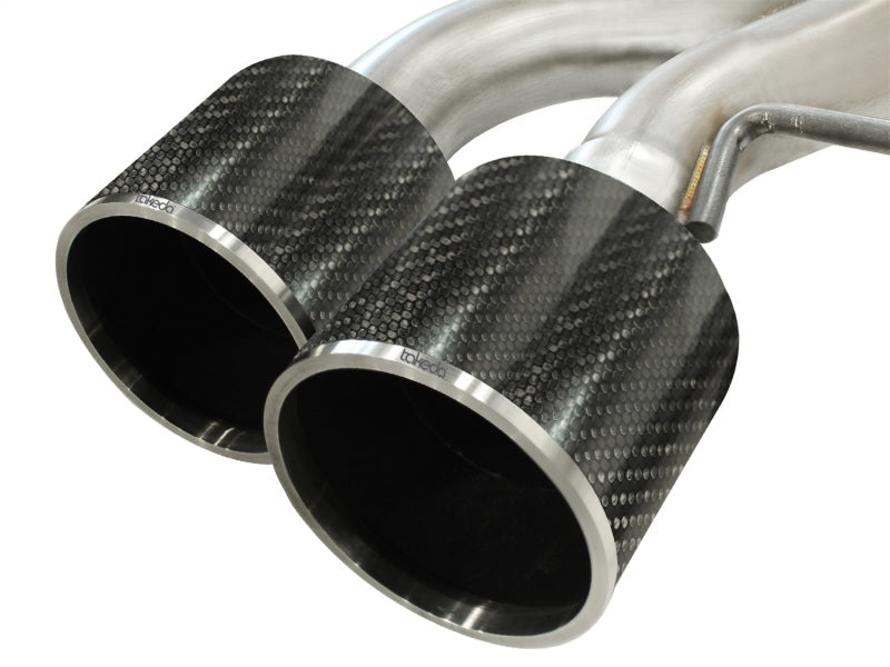 aFe Takeda 3in SS Exhaust Cat-Back 09-14 Nissan GTR V6 3.8L Carbon Fiber Tips 49-36108-C 49-36108-C Photo - Unmounted