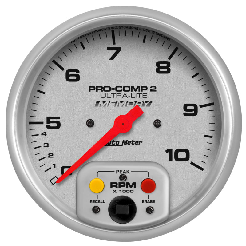 Autometer Gauge, Tach, 5", 10k Rpm, In-Dash, Dual Range w/Peak Memory Ultra-Lite 4499 Photo - Primary