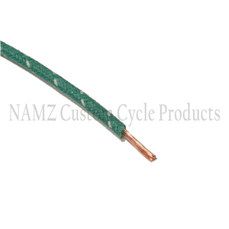 NAMZ OEM Color Cloth-Braided Wire 25ft. Pack 16g - Green w/White Tracer NCBW-89 NCBW-89 Photo - Primary