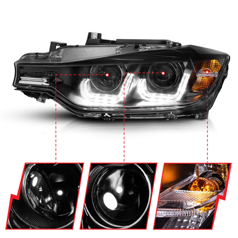 Anzo 2012-2015 BMW 3 Series Projector Headlights w/ U-Bar Black 121504 Photo - Close Up