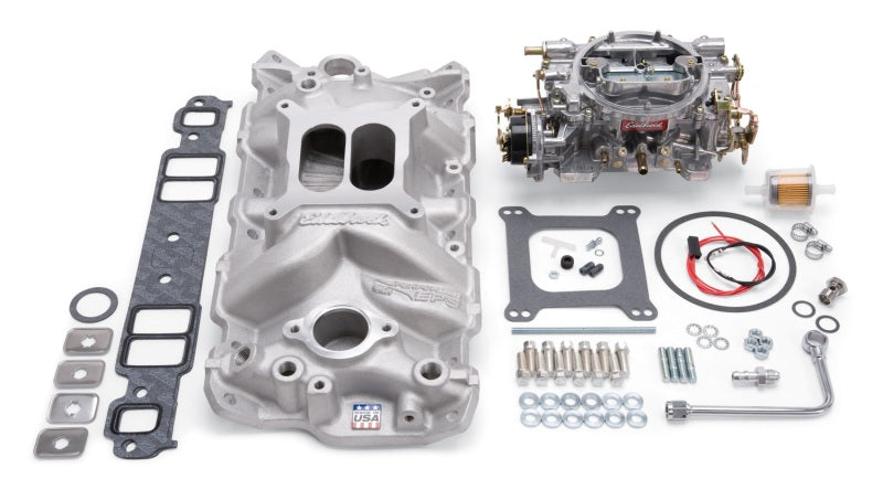Edelbrock Manifold and Carb Kit, Performer EPS, Small Block Chevrolet, 1957-1986 2021 Photo - Primary