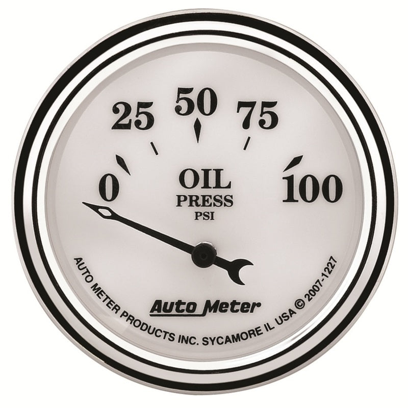 AutoMeter Gauge Oil Press 2-1/16in. 100PSI Elec Old Tyme White II 1227 1227 Photo - Primary