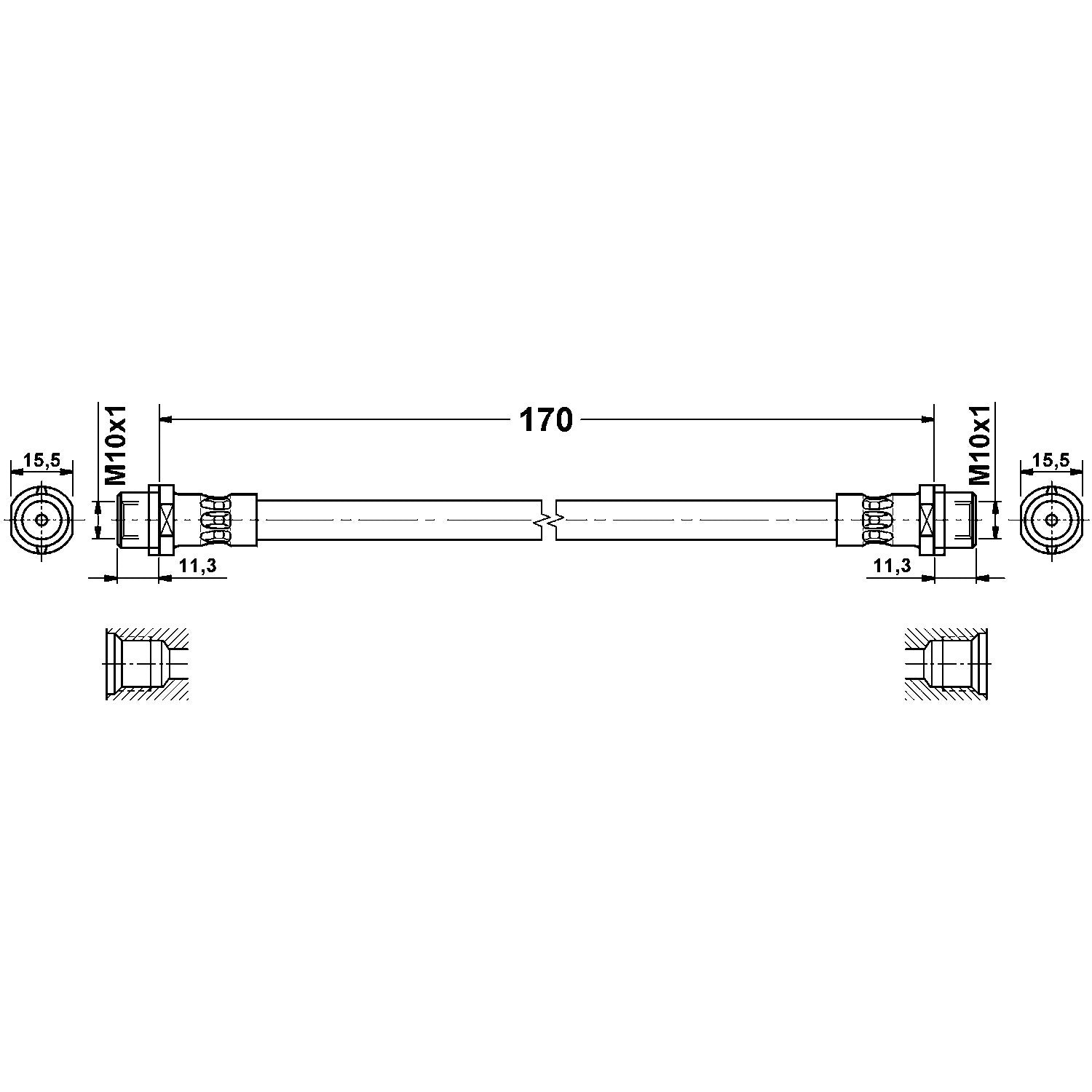 ATE Brake Hydraulic Hose top view frsport 330625