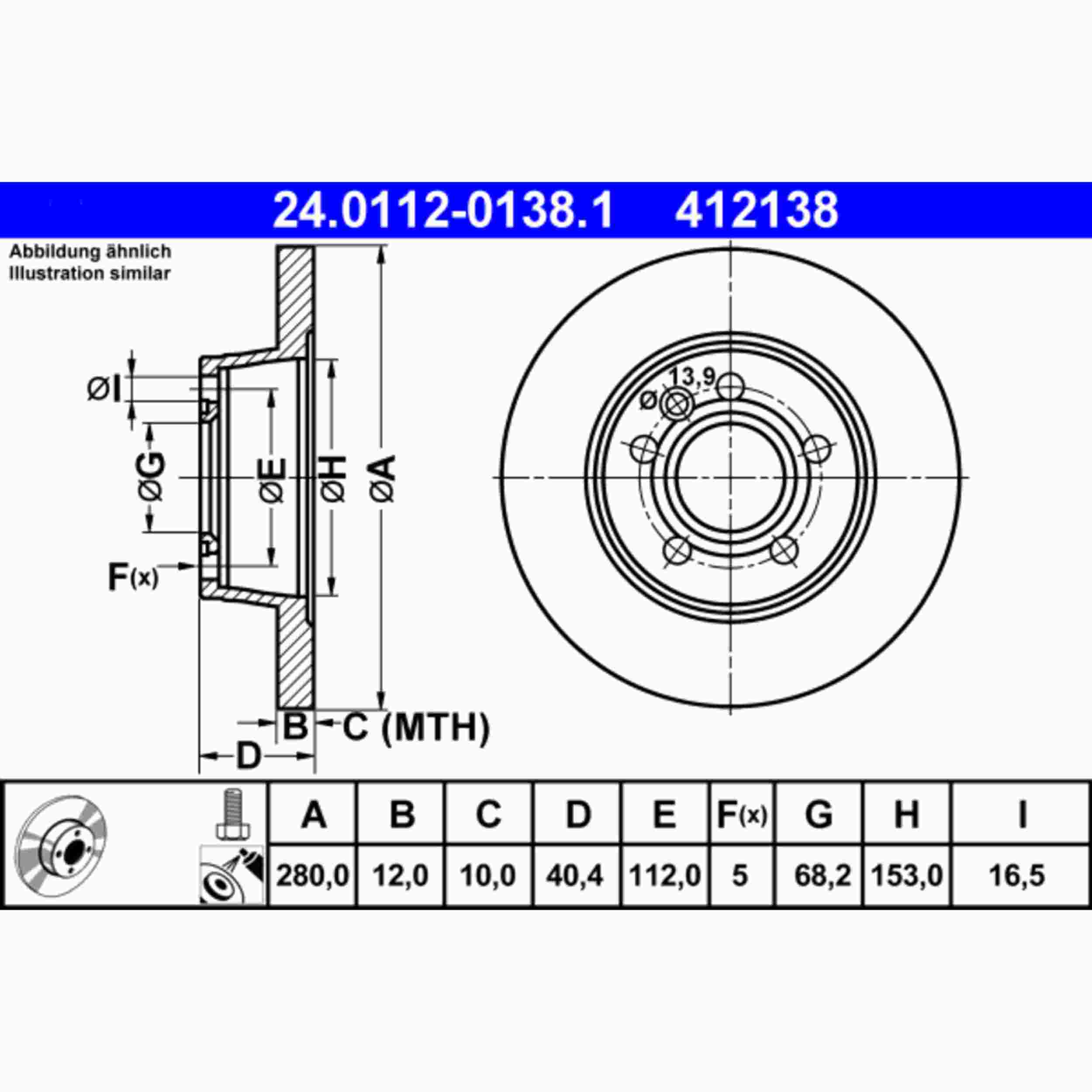 ATE Disc Brake Rotor 412138