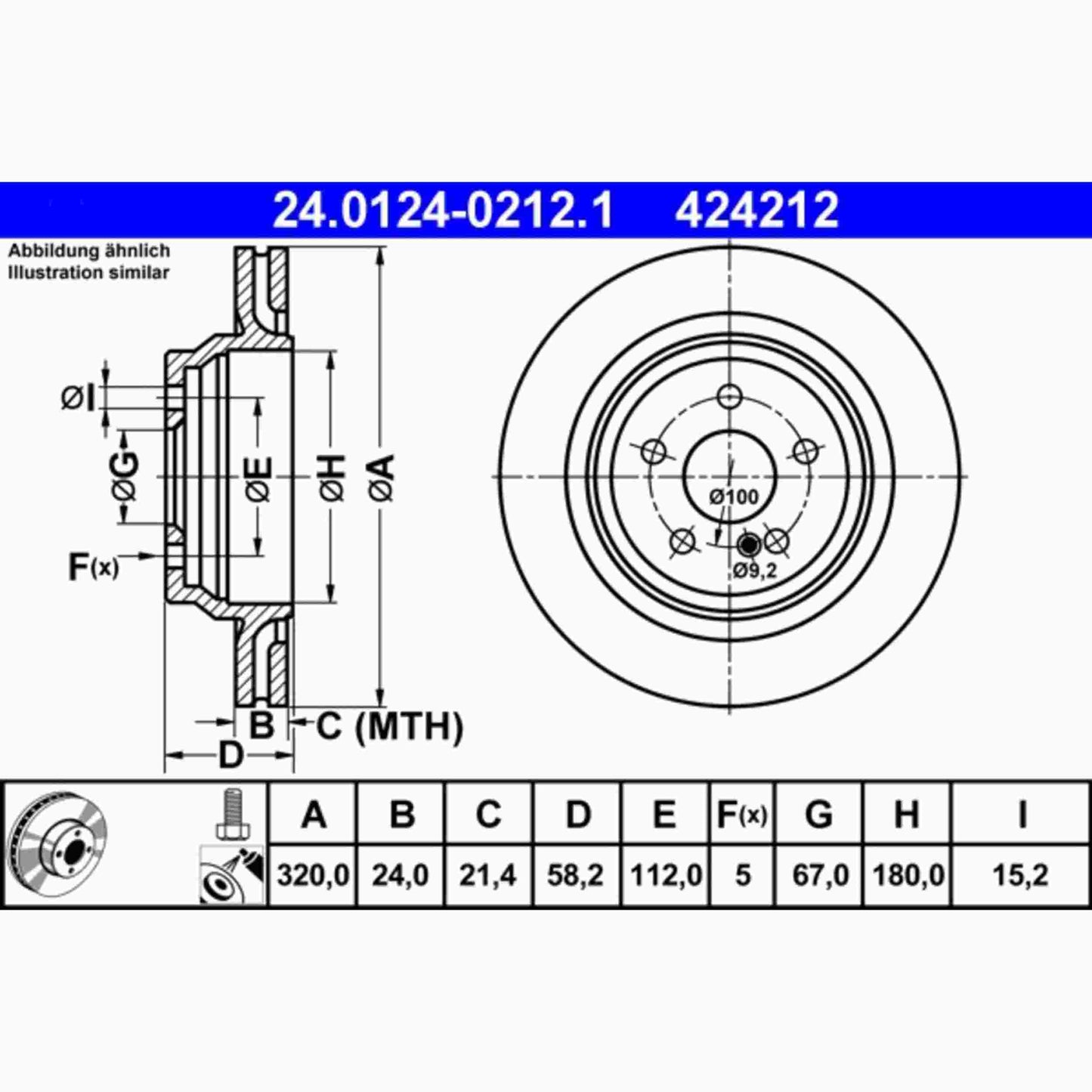 ATE Disc Brake Rotor top view frsport 424212