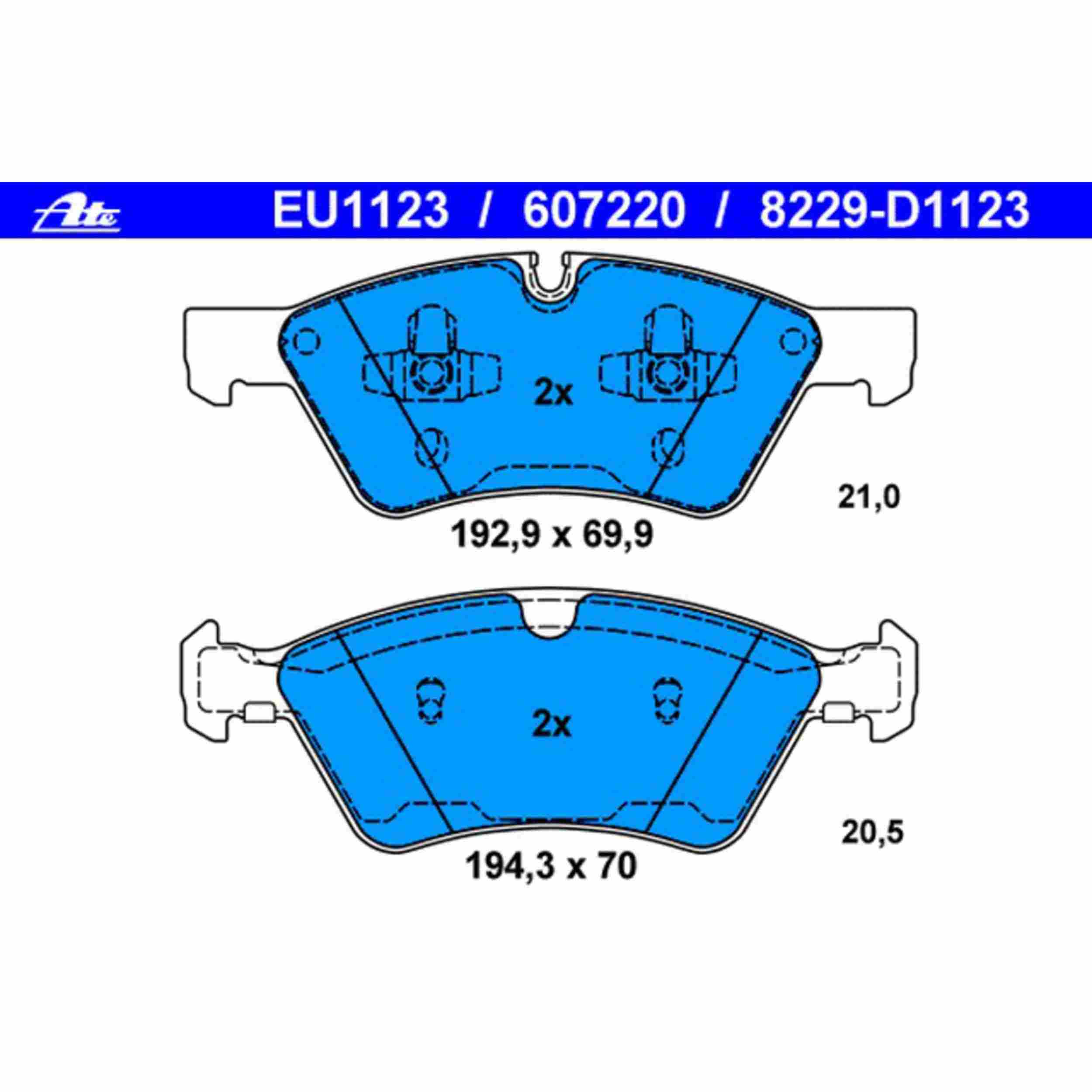 ATE Disc Brake Pad Set top view frsport 607220