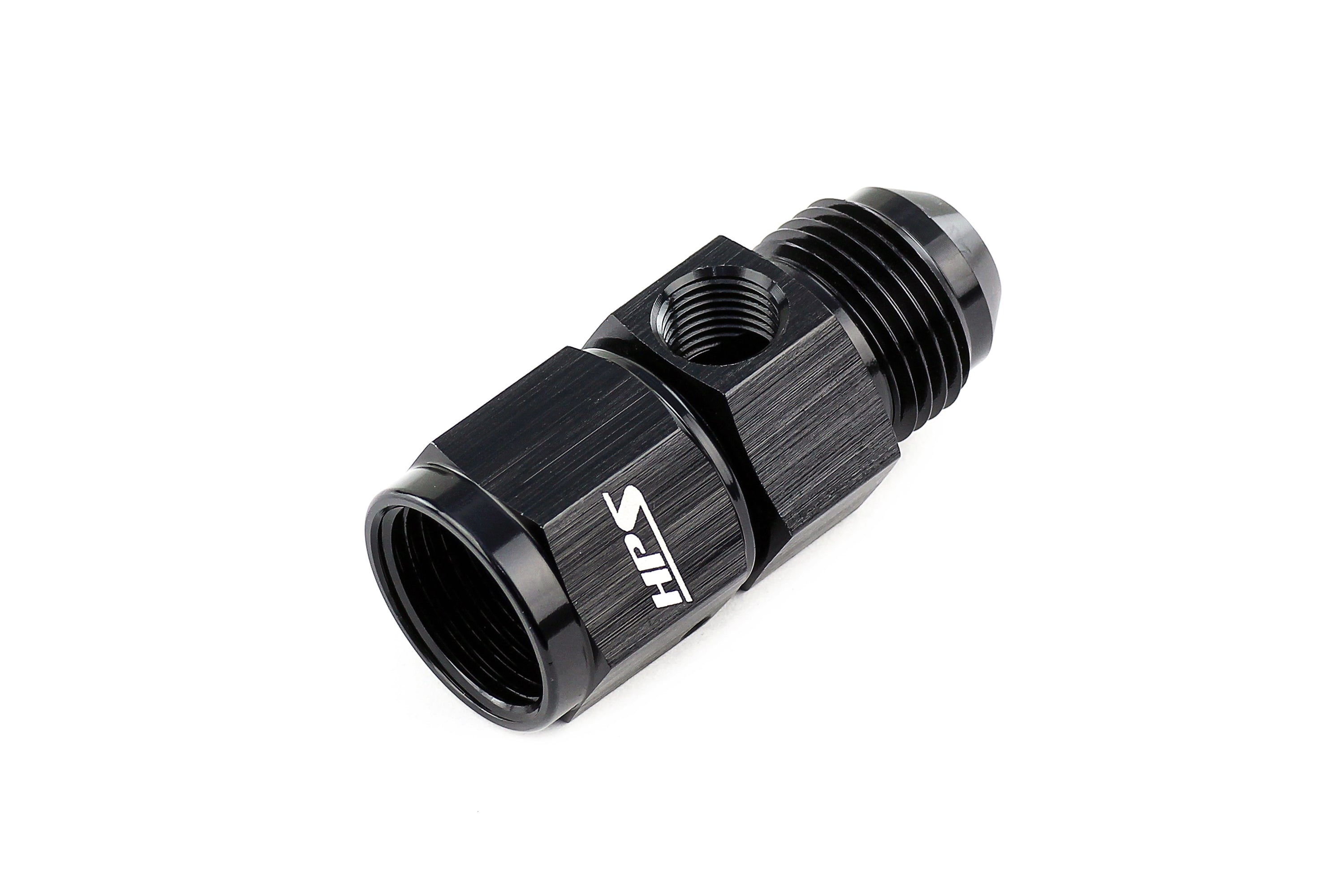 HPS AN Male to Female Fuel Pressure Gauge Adapter with 1/8" NPT Female Port, Aluminum, Black