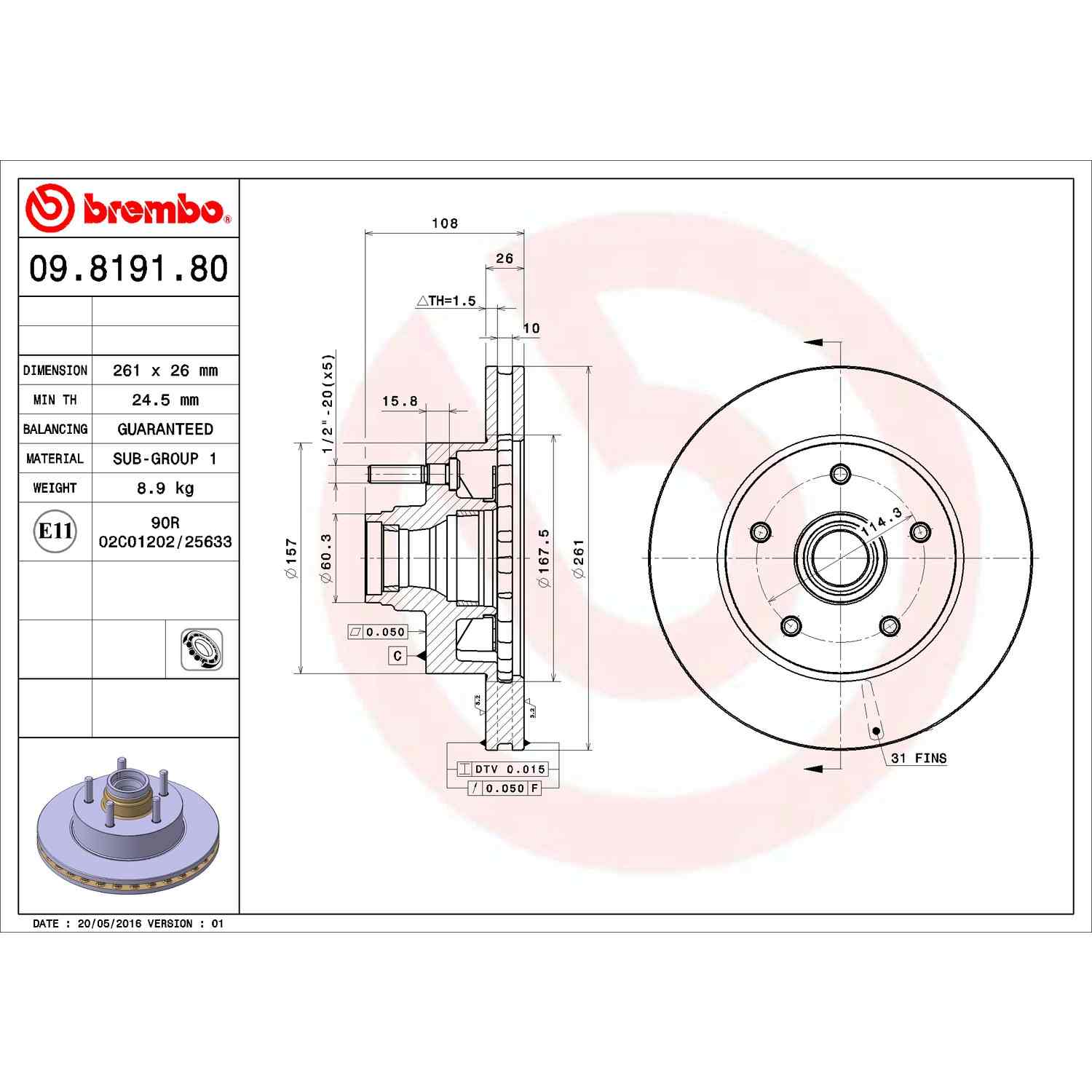 Brembo OE Brembo 01-09 Mazda B2300/2001 B2500/01-07 B3000/02-03 B4000 Front Premium OE Equivalent Rotor 09.8191.80