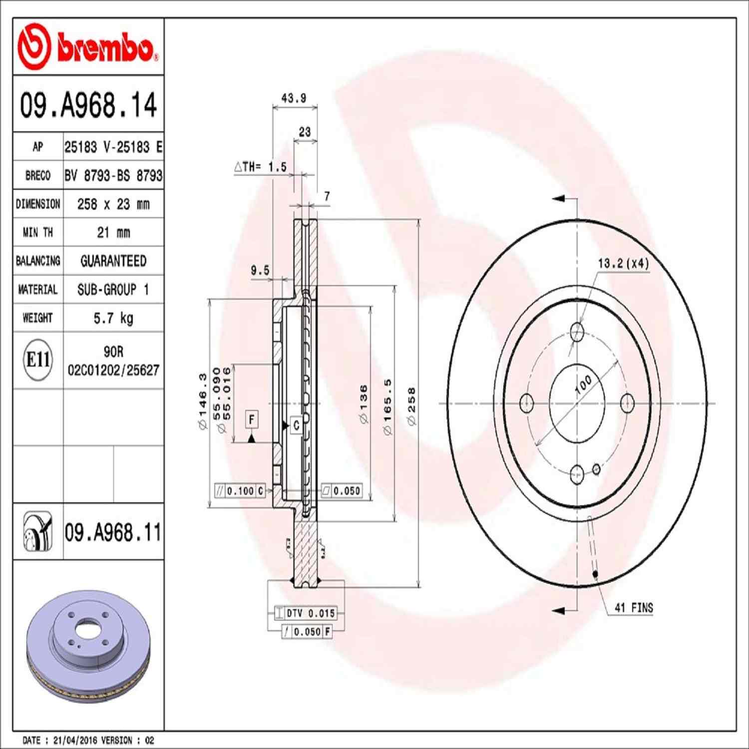Brembo Disc Brake Rotor 09.A968.11