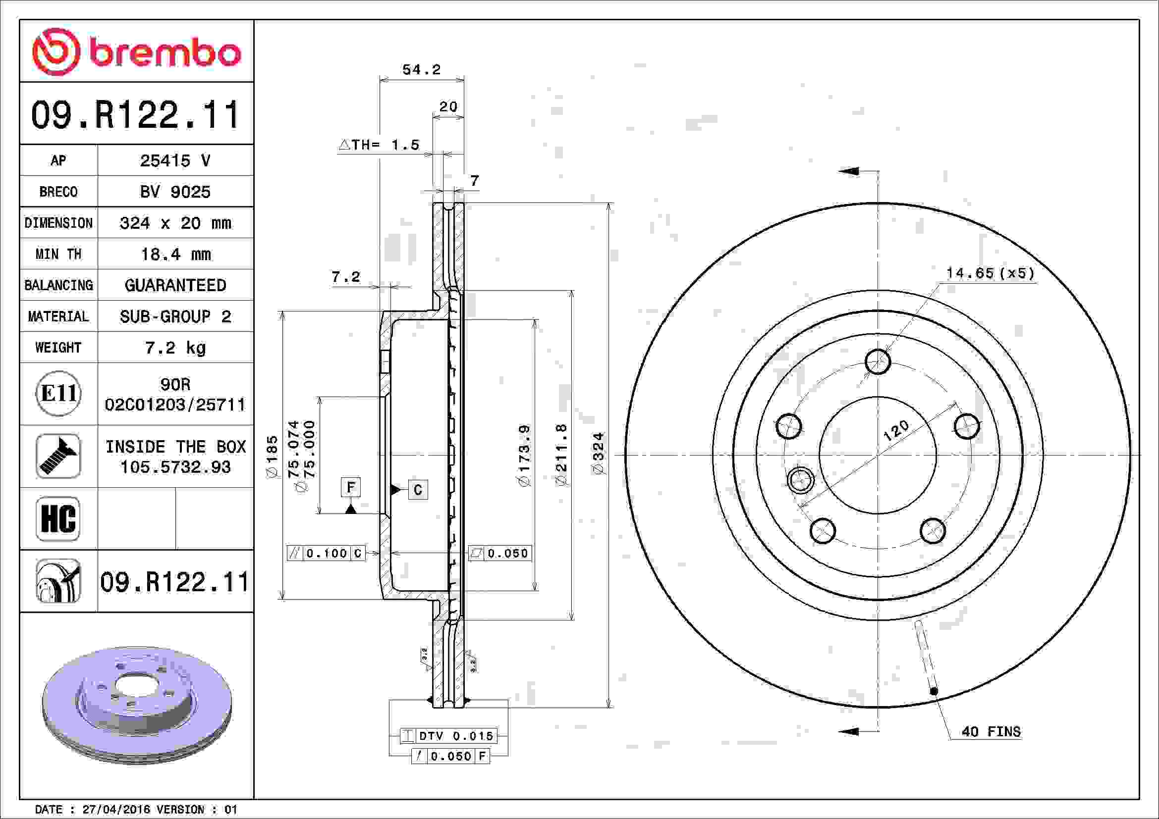 Brembo OE Brembo 11-16 BMW Z4 Rear Premium UV Coated OE Equivalent Rotor 09.R122.11