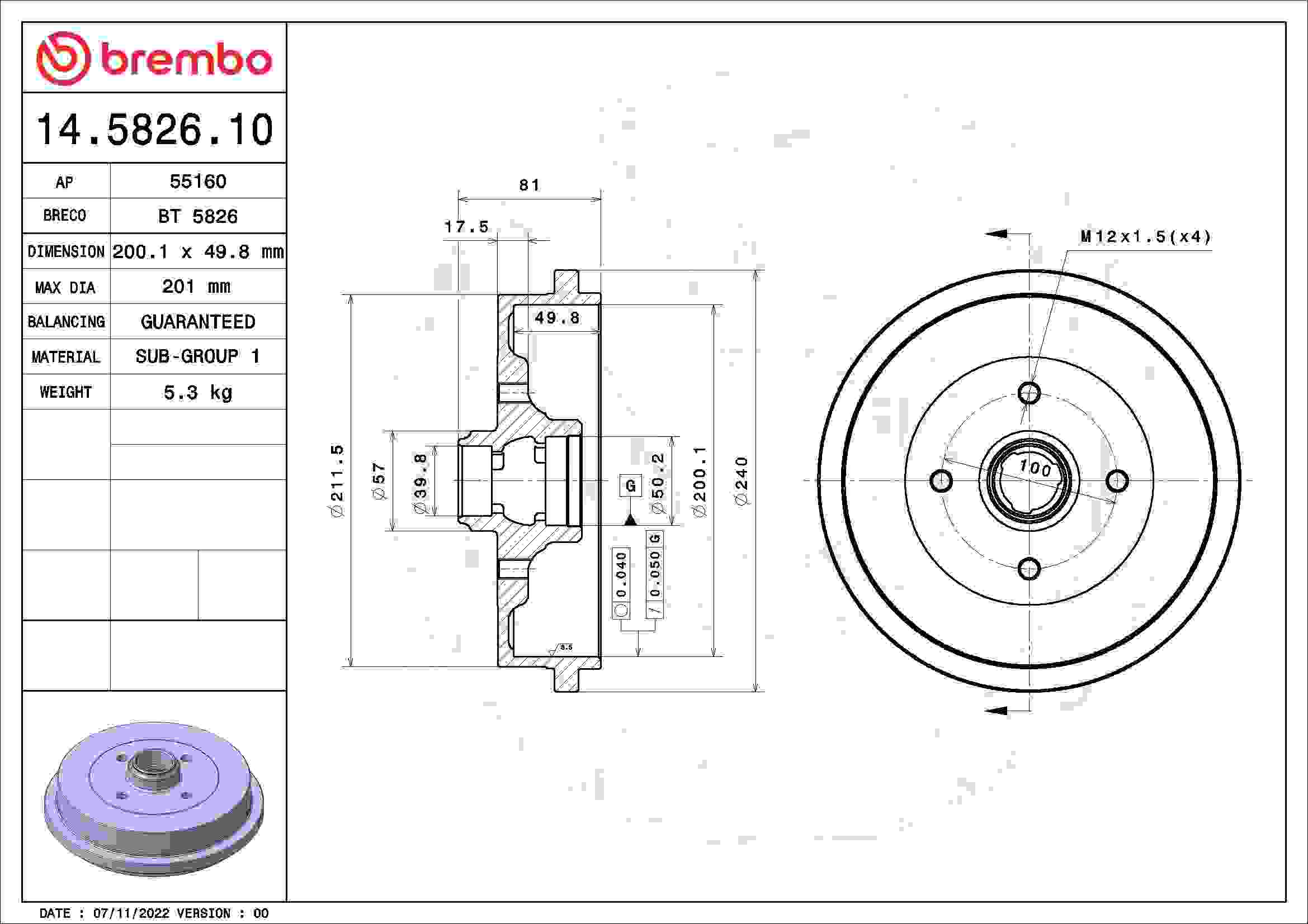 Brembo Brake Drum 14.5826.10