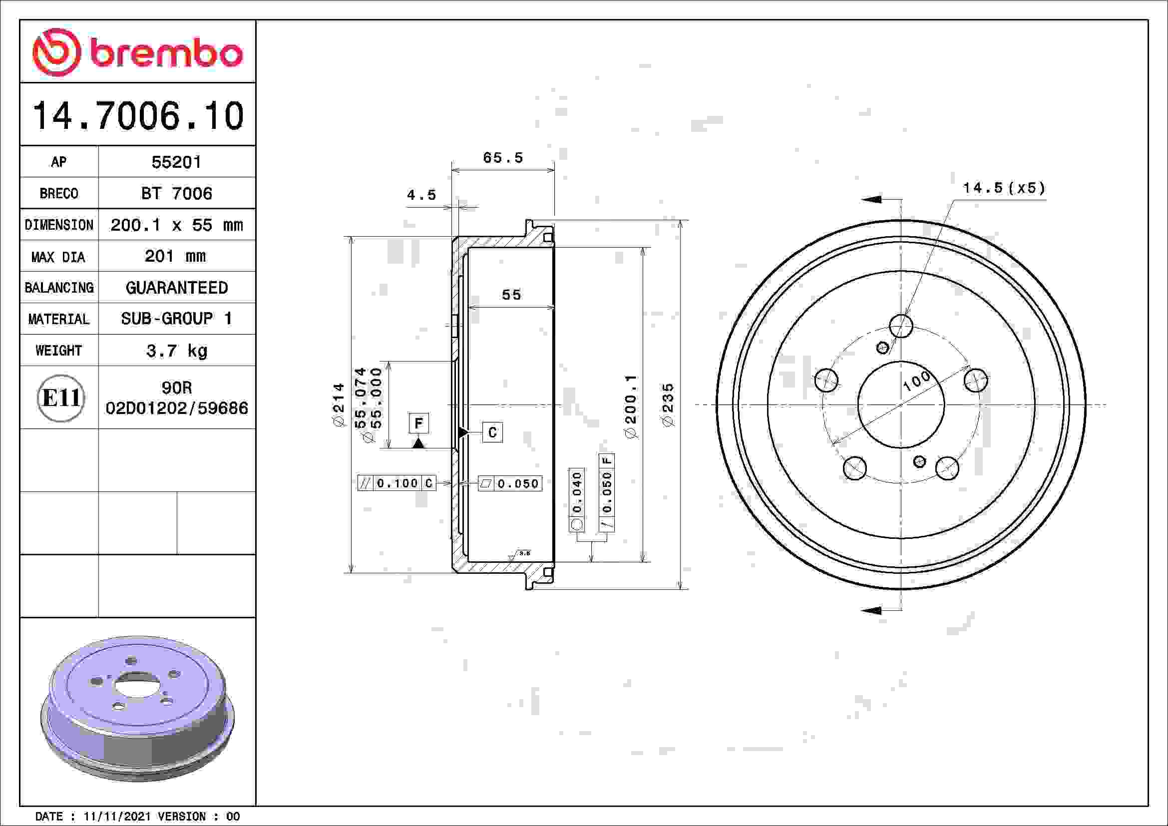 Brembo Brake Drum 14.7006.10