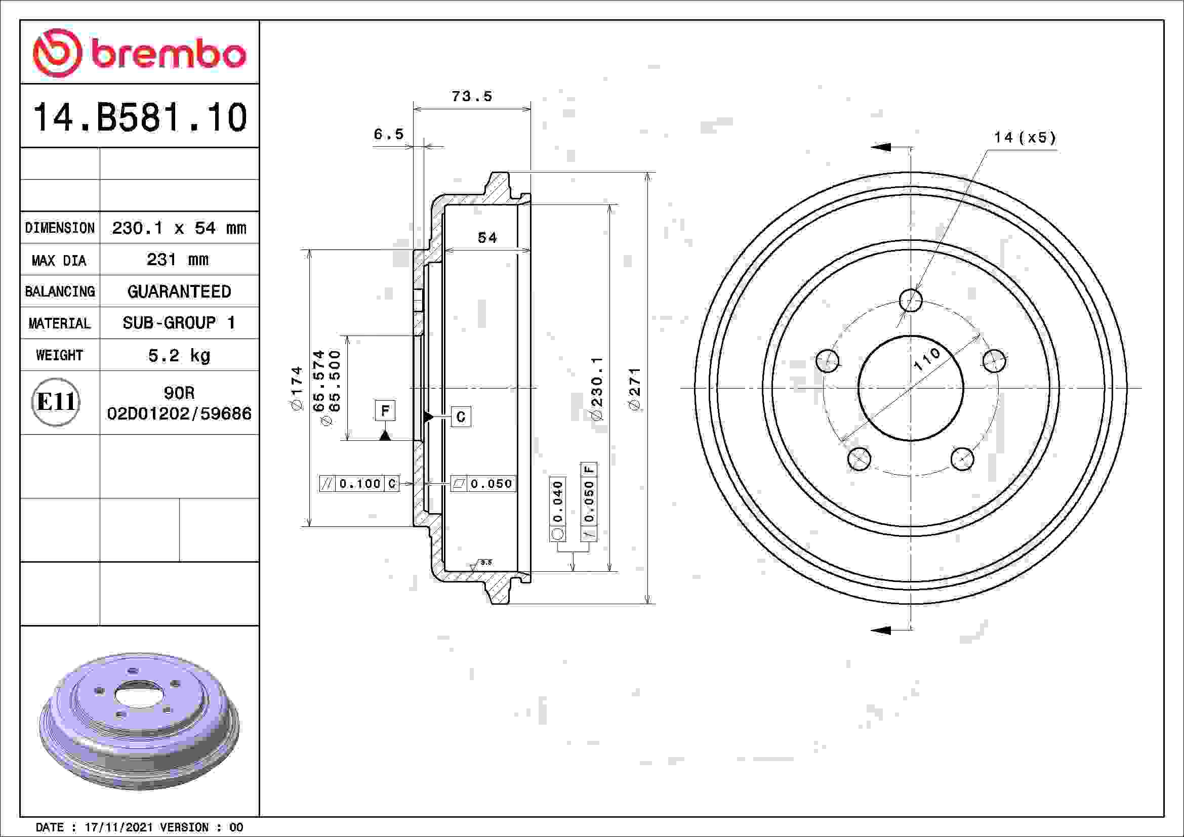 Brembo Brake Drum 14.B581.10